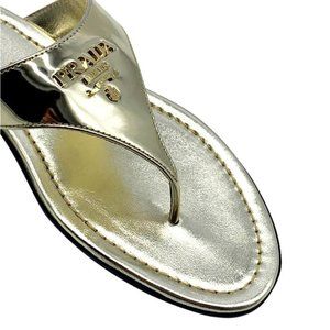 Prada Gold Metallic Logo Flip Flop
